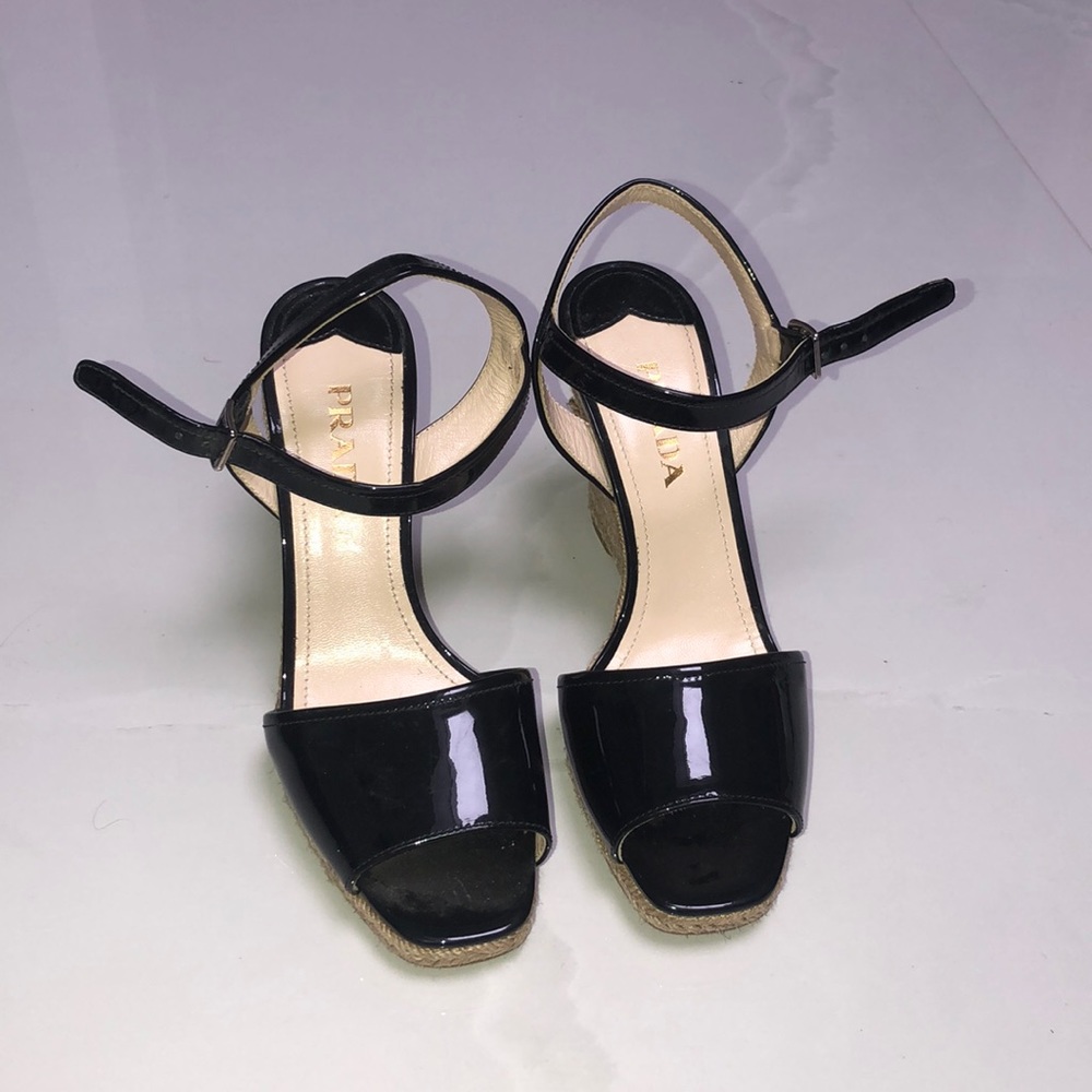 Prada black wedges with open toe
